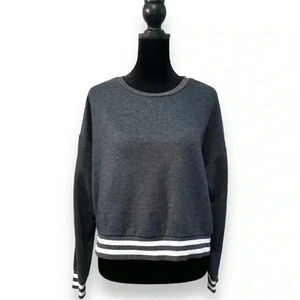 Mossimo Supply Co. Charcoal Gray Retro Cropped White Stripe Detail Sweatshirt